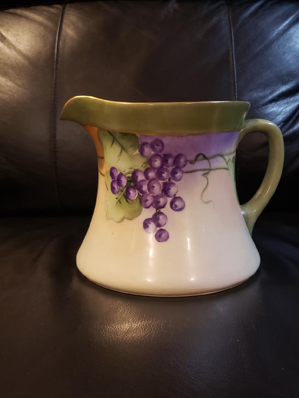 Limoges Cider Set-Hand-Painted Grape Motif Ceramic Pitcher - Green & Purple
